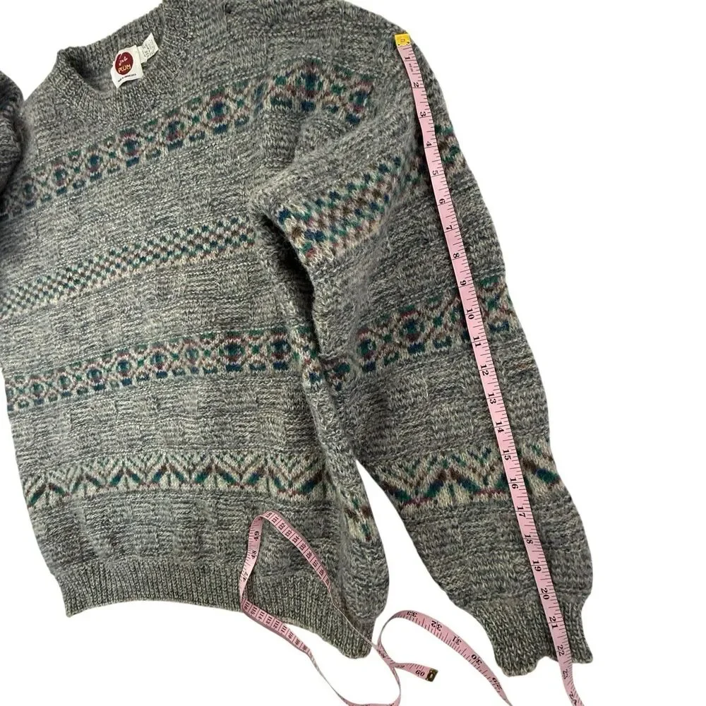 Vintage I'm A Plum Wool Sweater Men 2X Gray Crew Minnesota USA Fair Isle